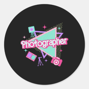 Sticker Rond Photographe Rétro Rose Photographie Hommes Femmes