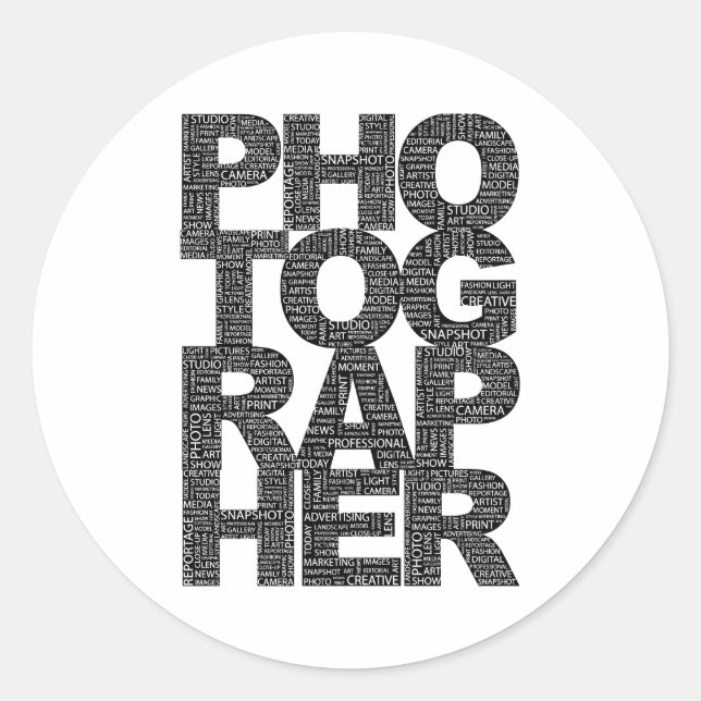 Sticker Rond Photographe - Texte noir (Devant)