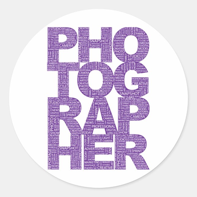 Sticker Rond Photographe - Texte Violet (Devant)