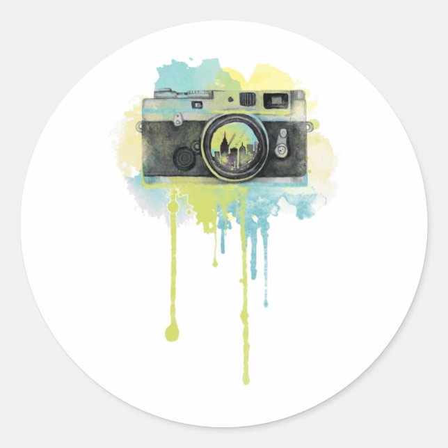 Sticker Rond Photographie Camara Lover Idée du photographe Vint (Devant)