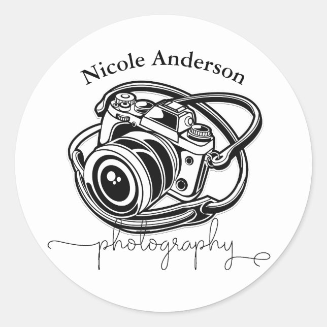 Sticker Rond Photographie en noir et blanc Logo d'appareil phot (Devant)