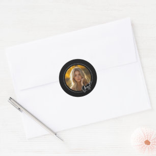 Sticker Rond Photographie noir blanc moderne Script Graduation