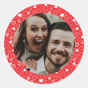 Sticker Rond Photographie personnalisée Coeurs motif rouge