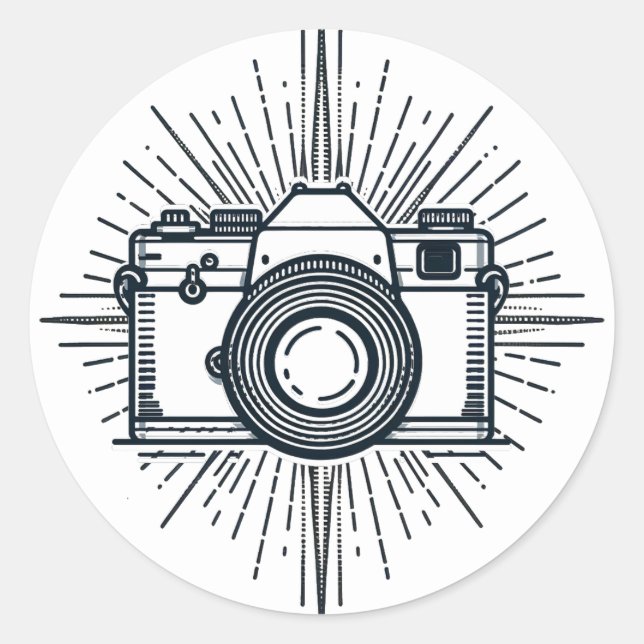 Sticker Rond Photographie Photographe Appareil photo Minimal Vi (Devant)