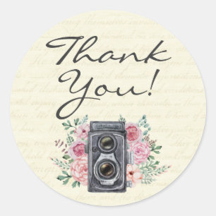 Sticker Rond Photographie vintage Caméra Photographe Merci