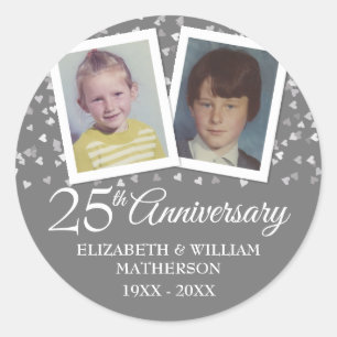 Sticker Rond Photos d'enfance pour les 25 ans de mariage Argent