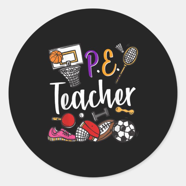 Sticker Rond Physical Education Teacher Proud Pe Teacher Srts C (Devant)