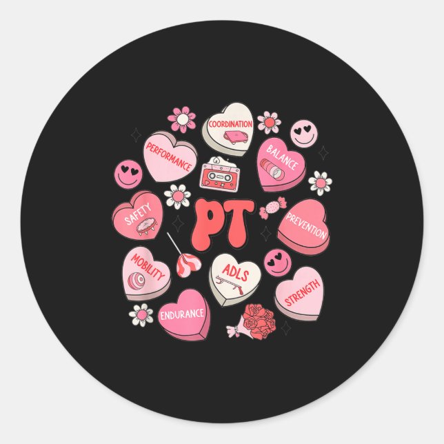 Sticker Rond Physical Therapy Groovy Valentine's Day Heart Cand (Devant)