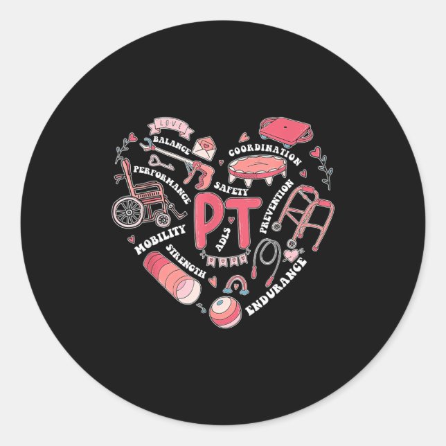 Sticker Rond Physical Therapy Pt Valentine Heart Shape Physical (Devant)