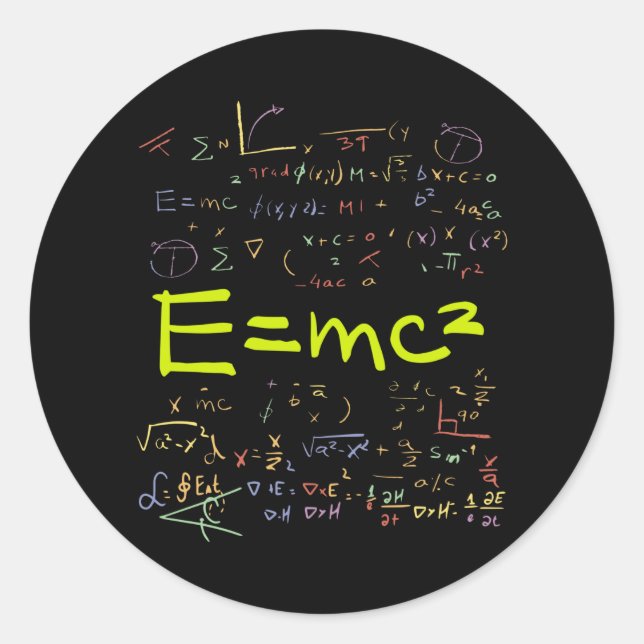 Sticker Rond Physique et formules mathématiques EMC2 (Devant)