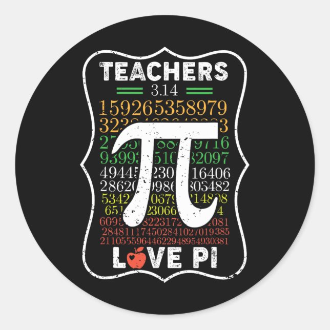 Sticker Rond Pi Day 3.14 Enseignants Aimer Pi Math Enseignants  (Devant)
