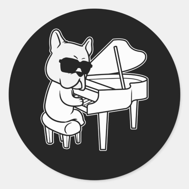 Sticker Rond Pianiste Piano Player Chien avec Piano (Devant)
