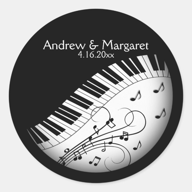Sticker Rond Piano Keyboard Music Design Noms Date (Devant)