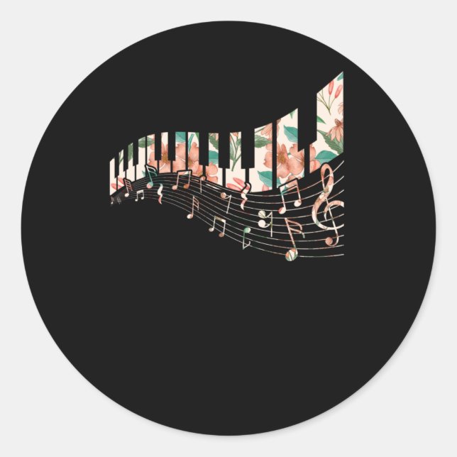 Sticker Rond Piano Keys Flower Clavier Lecteur Musique Enseigna (Devant)