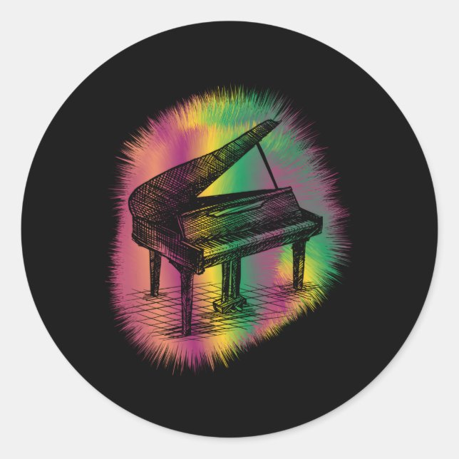 Sticker Rond Piano Pianiste musicien Instrut Piano Musique (Devant)