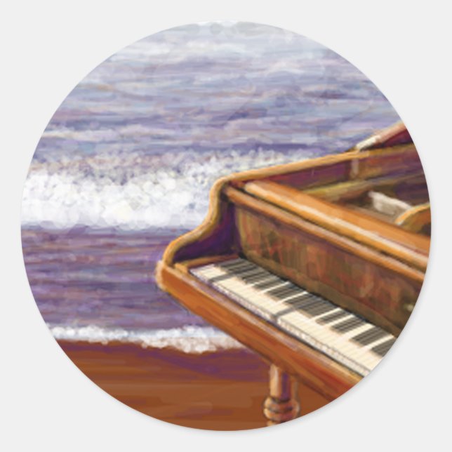 Sticker Rond Piano sur une plage (Devant)