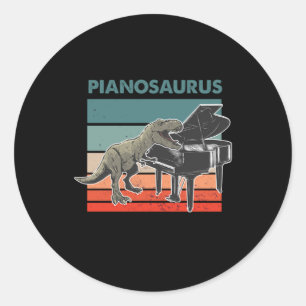 Sticker Rond Pianosaurus Dinosaure Retro Grand Piano Player Pia