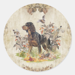 Sticker Rond Picardy Spaniel, chasse aux oiseaux