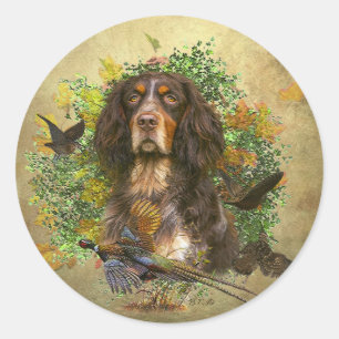 Sticker Rond Picardy Spaniel, Saison de chasse