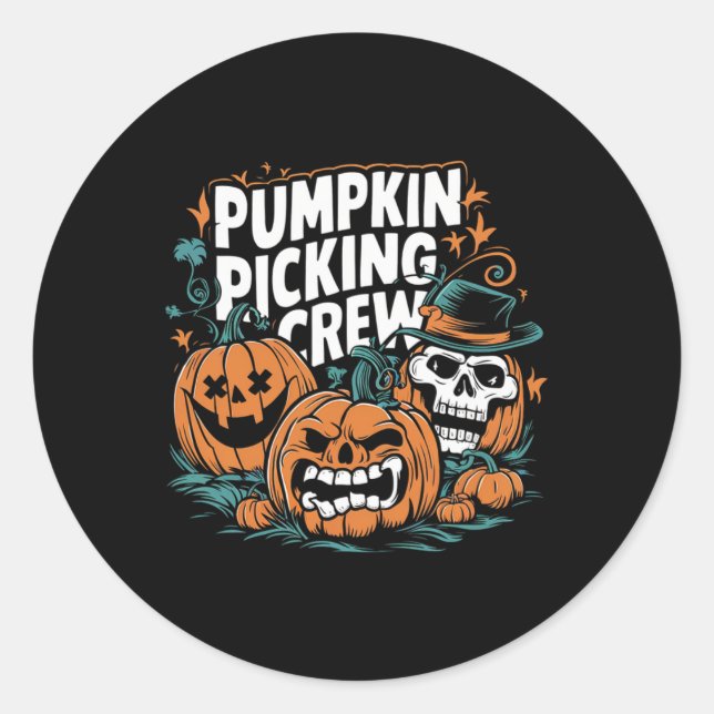 Sticker Rond Picking Crew Funny Citrouille Patch Costume d'Hall (Devant)