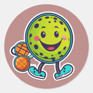 Sticker Rond "Pickle ball design" avec visage heureux