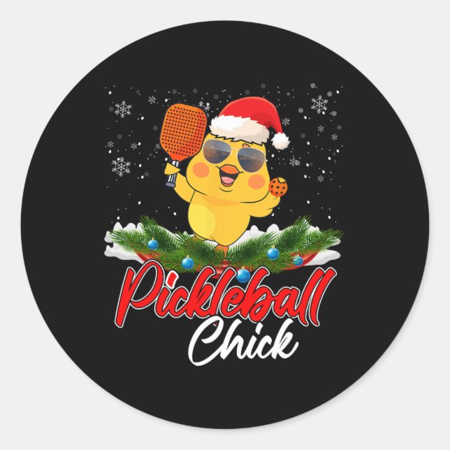 Sticker Rond Pickleball Chick Funny Santa Hat Sungl Snowflakes (Devant)