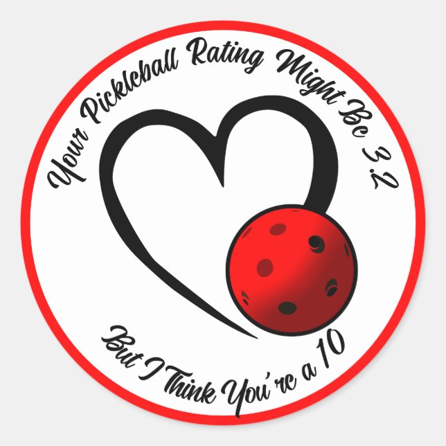 Sticker Rond Pickleball Classement Valentine Coeur rouge et bla (Devant)