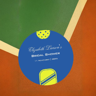 Sticker Rond Pickleball Fête des mariées Neon Blue
