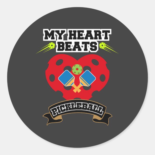 Sticker Rond Pickleball Heart Paddle Ball Passion Sport Love (Devant)
