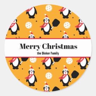 Sticker Rond 🐧 Pickleball Joyeux Noël 🎁 Classic Round St