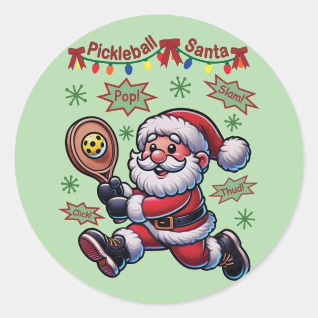 Sticker Rond Pickleball Noël du Père Noël (Devant)