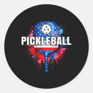 Sticker Rond Pickleball Patriot Usa Drapeau Paddle Pour Hommes