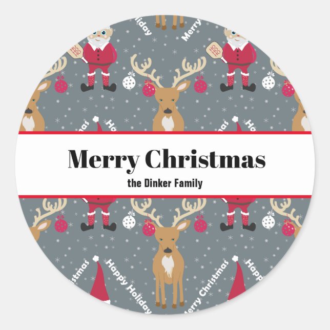 Sticker Rond Pickleball Père Noël 🎅 Joyeux Noël 🎁 (Devant)