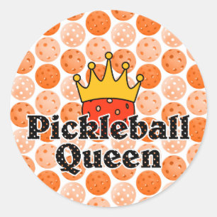Sticker Rond Pickleball Queen - Orange Ball portant Couronne or