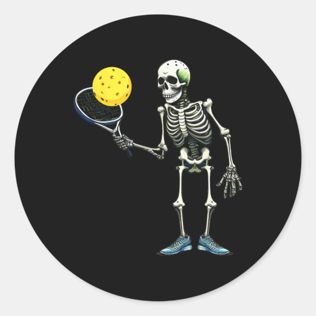 Sticker Rond Pickleball Skeleton Tee Halloween Costume Pickleba (Devant)