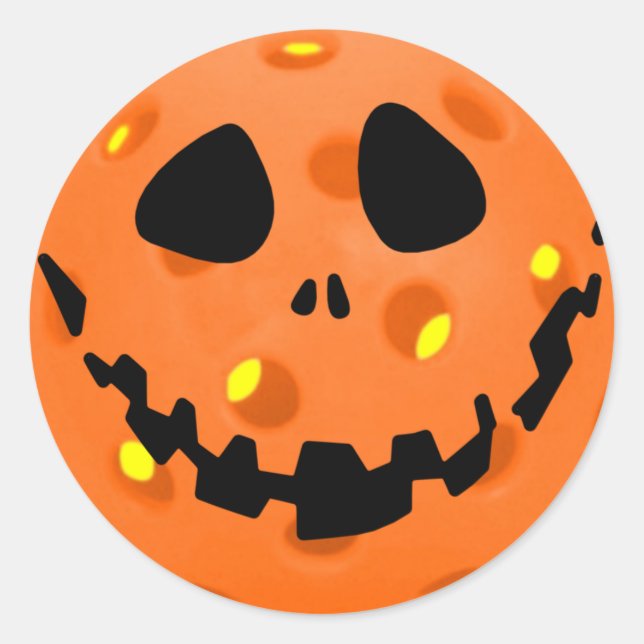 Sticker Rond Pickleball Squelette Jack-o'Lantern Halloween (Devant)