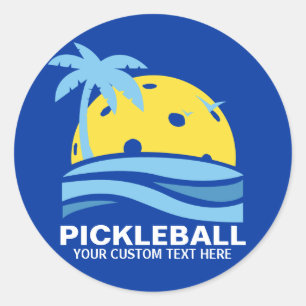 Sticker Rond Pickleball Tropical Palm Tree Sun Votre texte pers