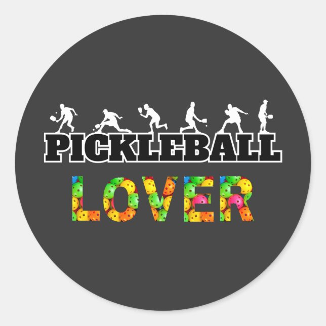 Sticker Rond Pickleball Word Homme Silhouettes Lover Ball (Devant)