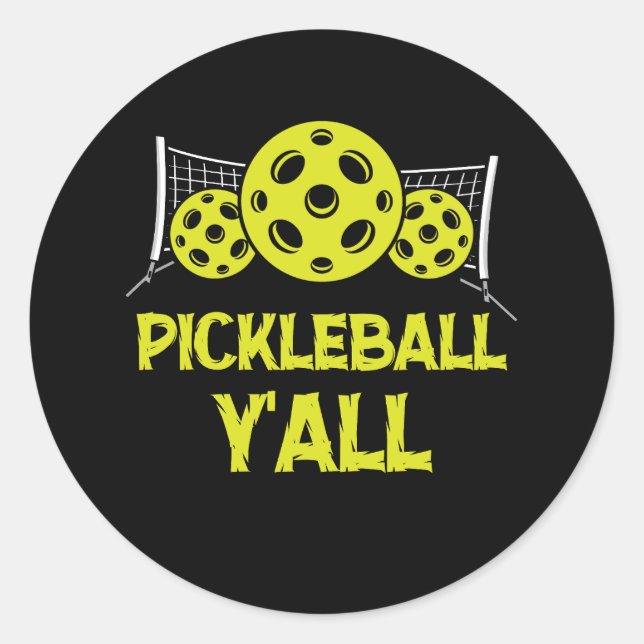 Sticker Rond Pickleball Y'all Pickle Ball Amusant Humour Sports (Devant)