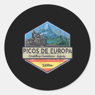 Sticker Rond Picos De Europa moto vintage montagne Espagne 