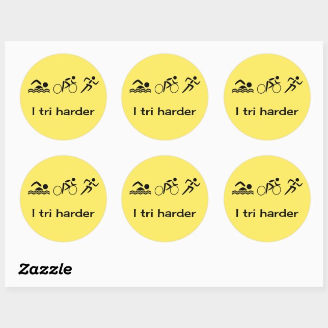 Sticker Rond pictogrammes de triathlon et légende jaune (Feuille)