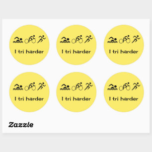 Sticker Rond pictogrammes de triathlon et légende jaune