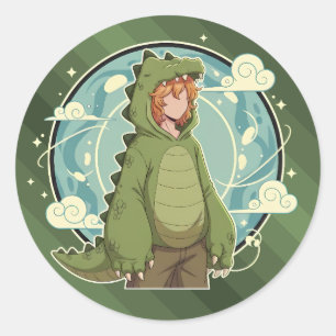 Sticker Rond Pièce d'art de garçon de fantaisie de dinosaure mi