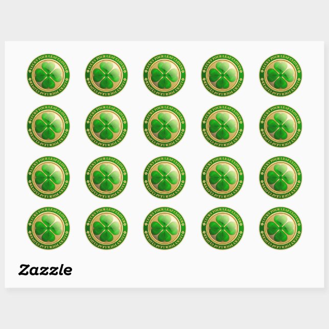 Sticker Rond Pièce de Clover Or St Patrick (Feuille)