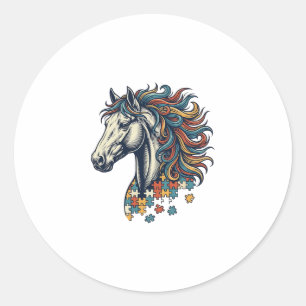 Sticker Rond Pièce de puzzle de cheval coloré T-Shirt gravure v