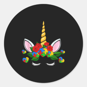Sticker Rond Pièce de puzzle de cœur de licorne mignonne pour l