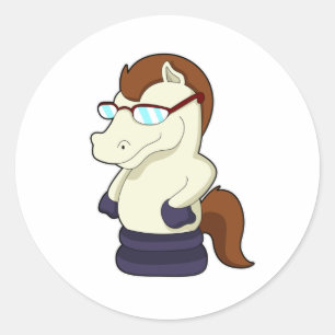 Sticker Rond Pièce d'échecs Chevalier avec lunettes de soleil