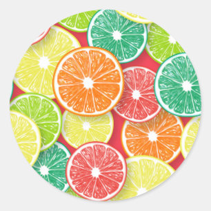 Sticker Rond Pièces de fruits d'agrumes pop art 2