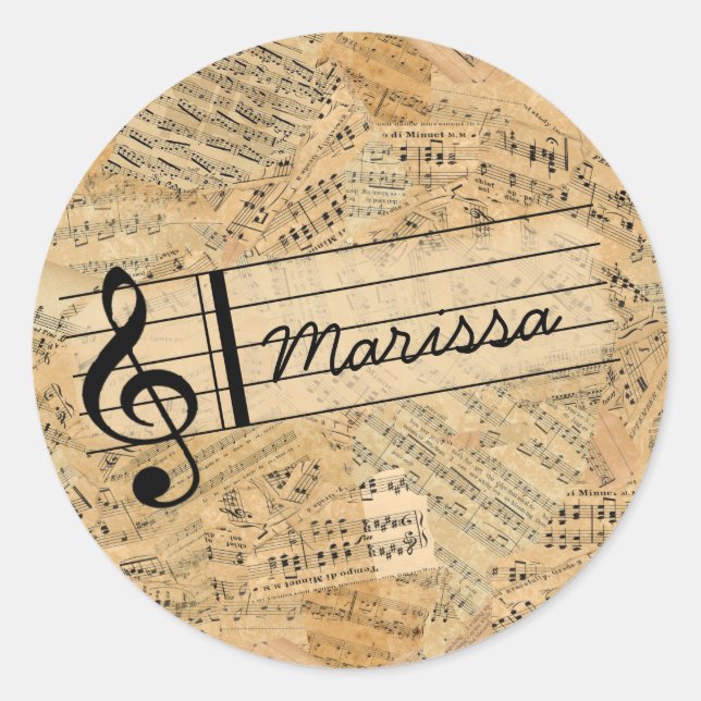 Sticker Rond Pièces de musique Vintage ID389 (Devant)
