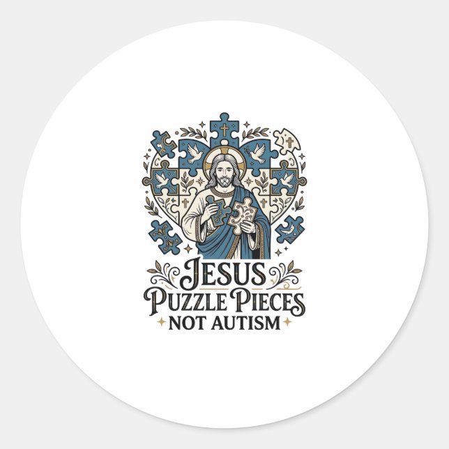 Sticker Rond Pièces de puzzle Jésus pas autisme Pièces de puzzl (Devant)